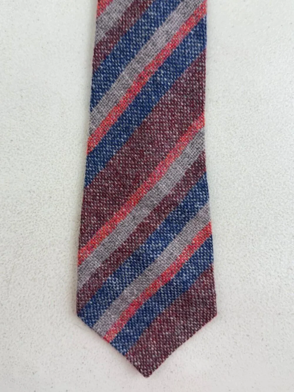 Vintage Striped Tweed Wool Tie 1960s Millars Made in Ireland Skinny Necktie Blue